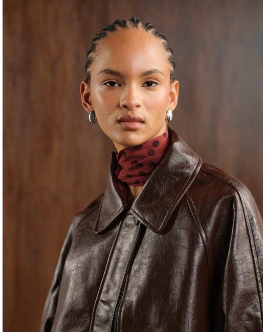 ASOS Black Leather Look Oversized Bomber Jacket