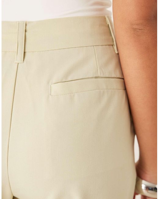 ASOS Natural Tailored High Waist Straight Leg Trousers With Pleat Detail