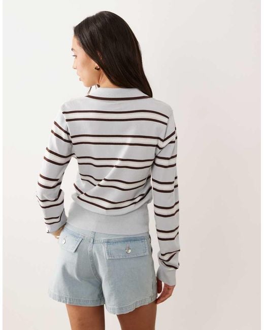 Nobody's Child Gray Fine Knit Long Sleeved Polo Top