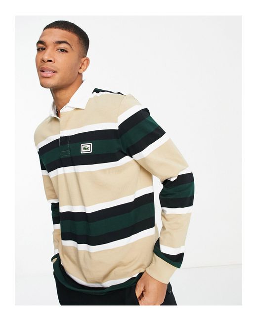 Polo rayé style rugby en jersey Lacoste pour homme en coloris Brown