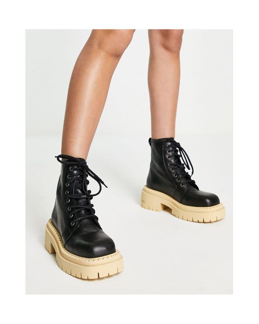 Botas | Botas Negras De Suela Gruesa Con Cordones Y Detalle De Hebillas De  Negro | New Look Mujer ⋆ Sffoutlet