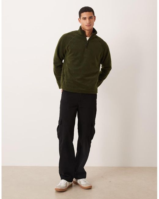 ASOS Green Relaxed Funnel Neck Quarter Zip Fleece Sweatshirt for men