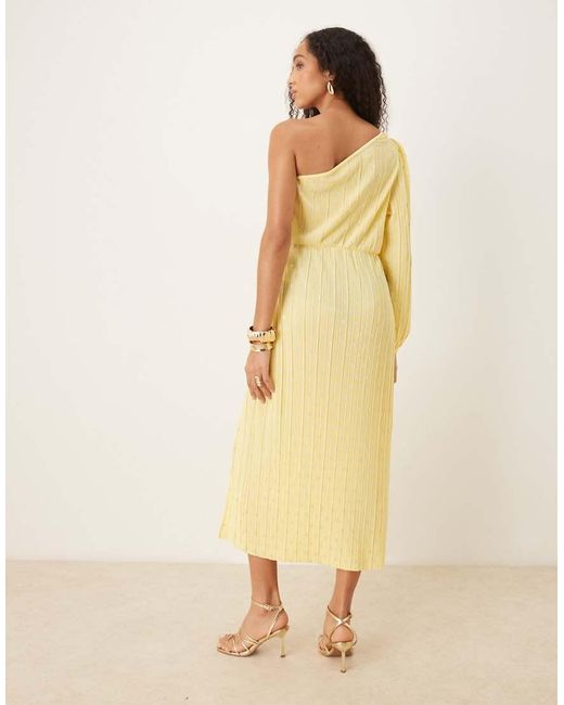 Y.A.S Natural Foil Spot Plisse One Shoulder Maxi Dress