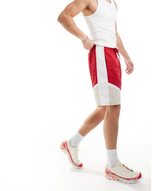 Short ample et long en nylon à bandes et taille élastique - rouge/blanc ASOS pour homme en coloris Red
