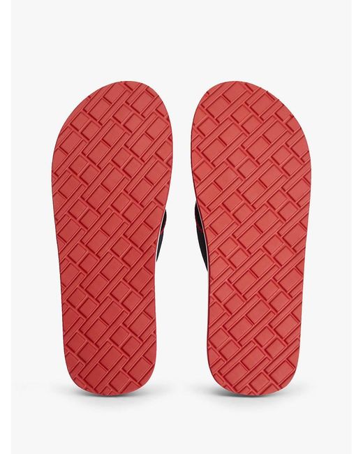 Tommy Hilfiger White Logo Embroidery Webbing Strap Flip-Flops for men