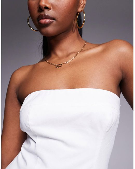 Exclusivité - - top d'ensemble bandeau asymétrique en coton mélangé aspect lin avec lien latéral Kaiia en coloris White