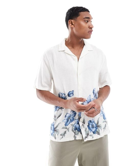 Camicia a maniche corte bianca a fiori blu di Abercrombie & Fitch in White da Uomo