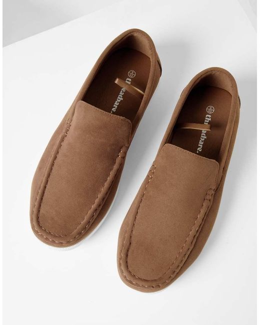 Threadbare Brown Faux Suede Slip On Loafers for men