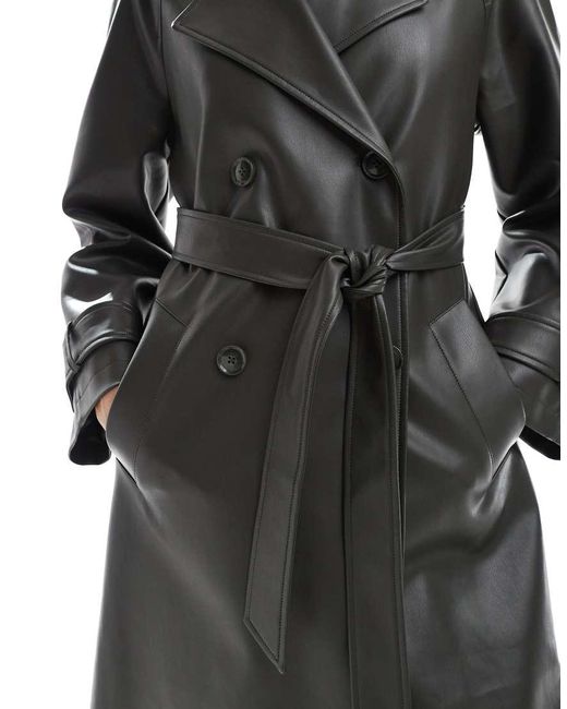 New Look Black Faux Leather Trench Coat