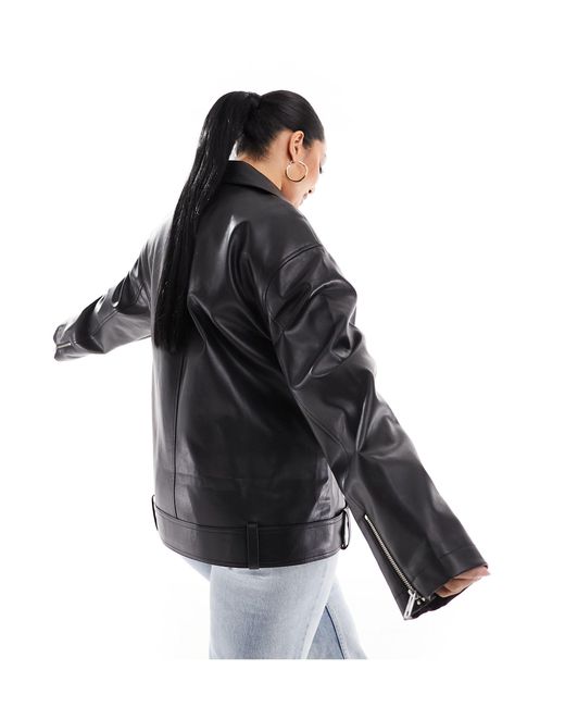 ASOS Black Asos Design Curve Longline Oversized Faux Leather Biker Jacket