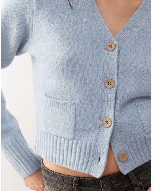 Monki Blue Compact Knitted Cardigan With Pockets