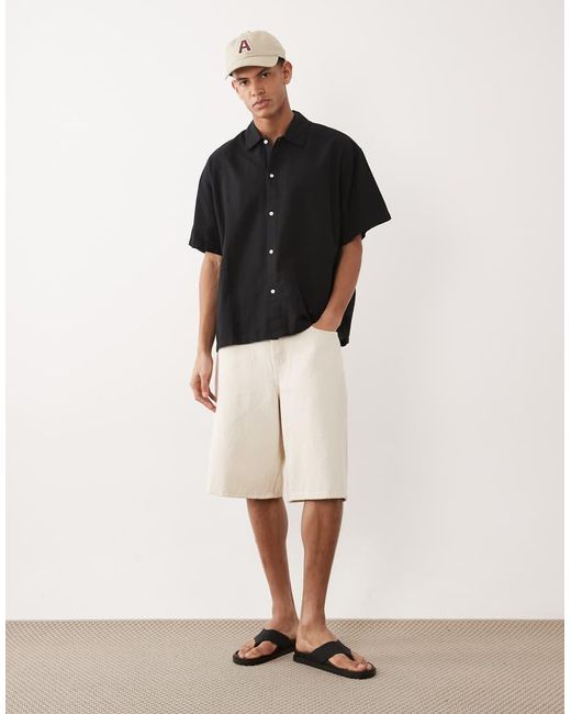 Jack & Jones Black Oversize Short Sleeve Linen Blend Shirt for men