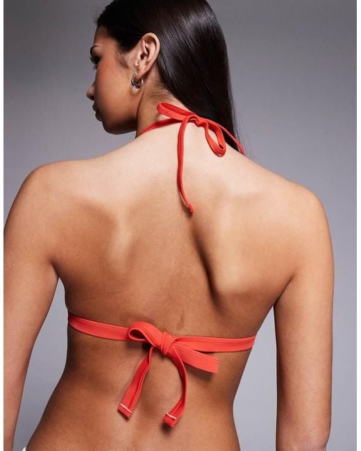 River Island Orange Monogram Printed Bikini Top