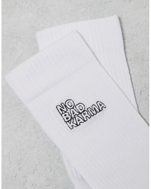 Calcetines deportivos s con bordado "no bad karma" ASOS de hombre de color White