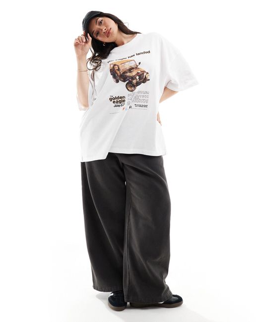 ASOS White Asos Design Curve Oversized T-shirt With Eagle Jeep Licence Graphic