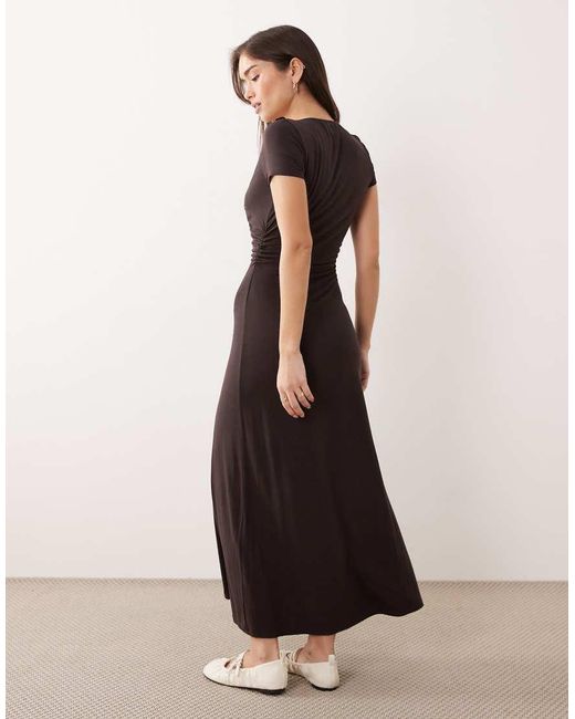 ASOS Natural Button Front Ruched Waist Tea Dress