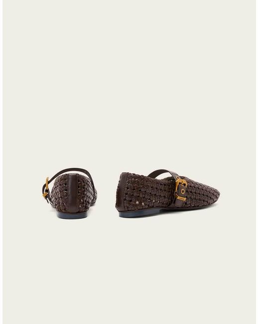 AllSaints Natural Sabine Leather Woven Ballet Flats With Gold Buckle Strap