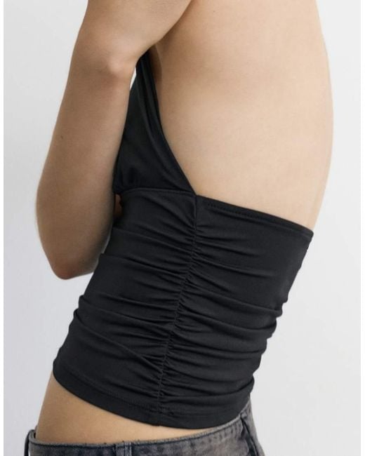 Pull&Bear Blue Halter Neck Top With Gathering