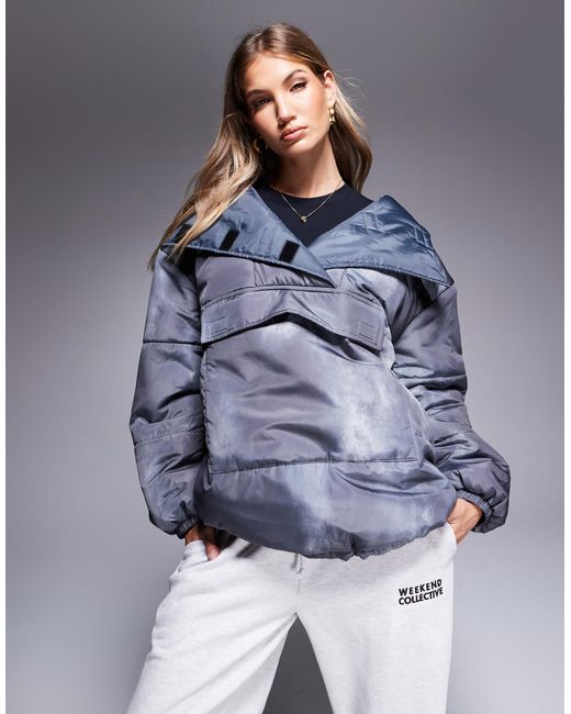 Asos weekend collective doudoune a enfiler avec imprime anthracite delave ASOS en coloris Bleu Lyst