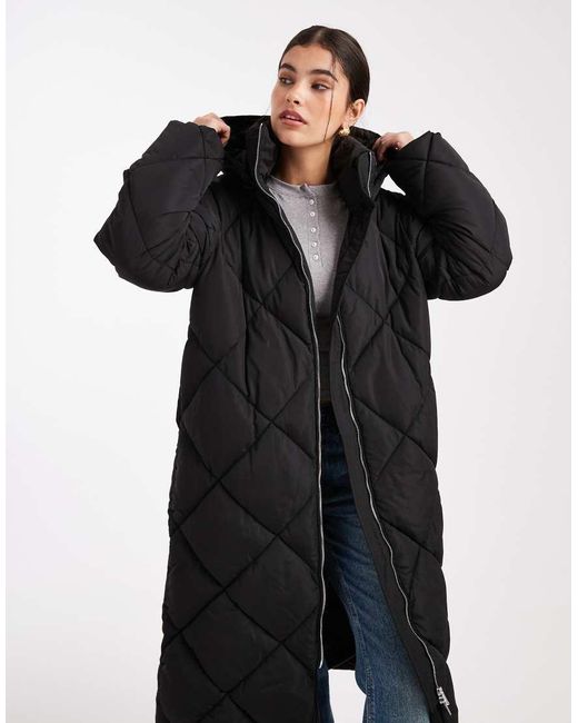 Miss Selfridge Blue Quilted Hooded Maxi Puffer Coat