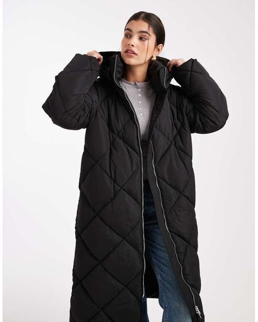 Miss Selfridge Gewatteerde Maxi Pufferjas Met Capuchon in het Blue