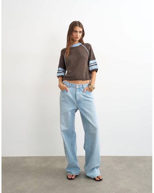 Top manches courtes en maille avec liserés s - marron TOPSHOP en coloris Blue