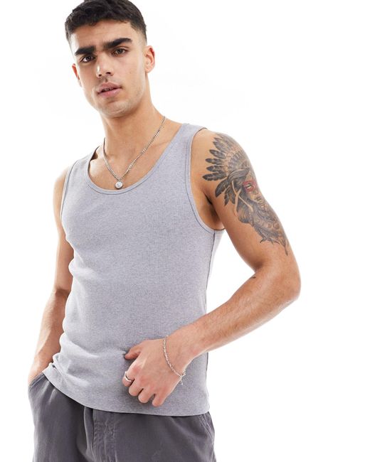 ASOS Gray Muscle Fit Rib Vest for men