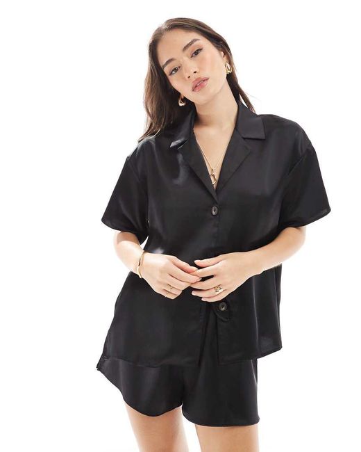 ASOS Black Satin Shirt Co-ord