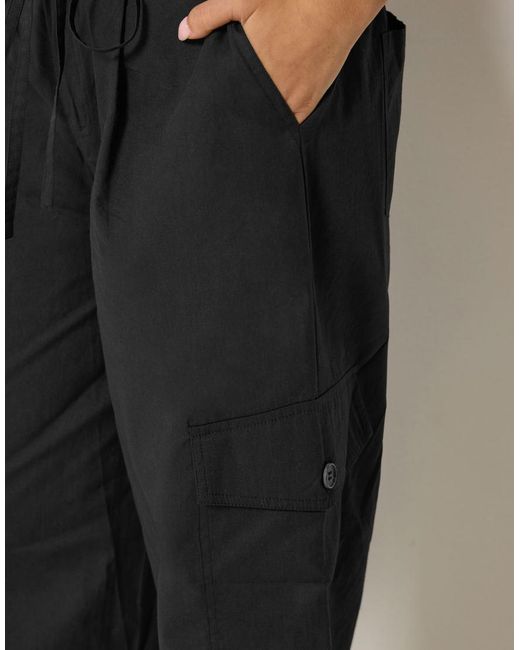 PixieGirl Black Petite Cotton Cargo Barrel Leg Trousers