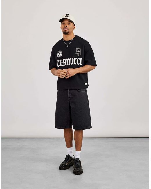 CERNUCCI Black Boxy Waffle Print T-Shirt for men