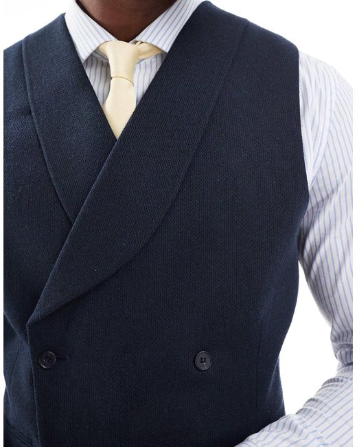 ASOS Blue Skinny Double Breasted Suit Waistcoat With Wool for men