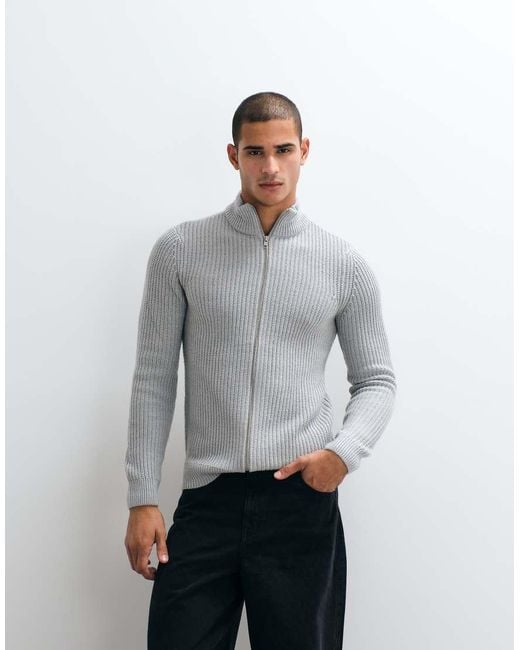 Blend Gray Knitted Zip Through Jacket for men