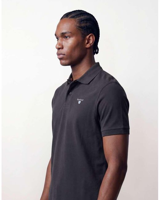 Barbour Blue Short Sleeve Tartan Pique Logo Polo Shirt for men