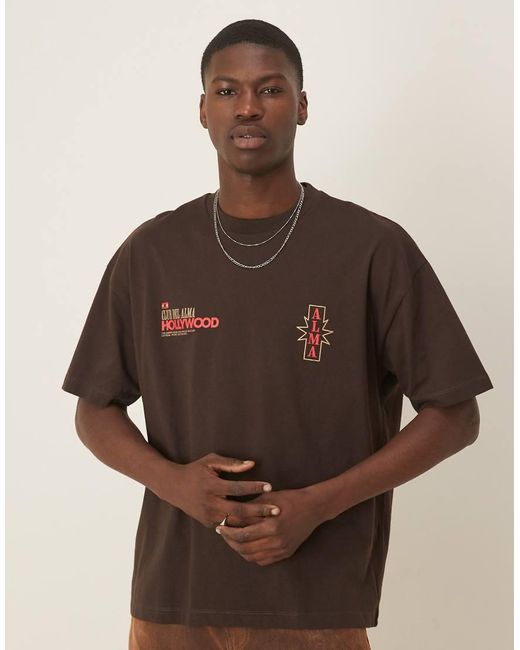 T-Shirt Oversize Con Grafica Di Città di ASOS in Brown da Uomo