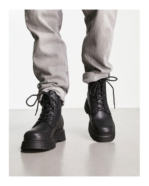 Pull&Bear Chunky Gum Sole Boots in Black for Men | Lyst
