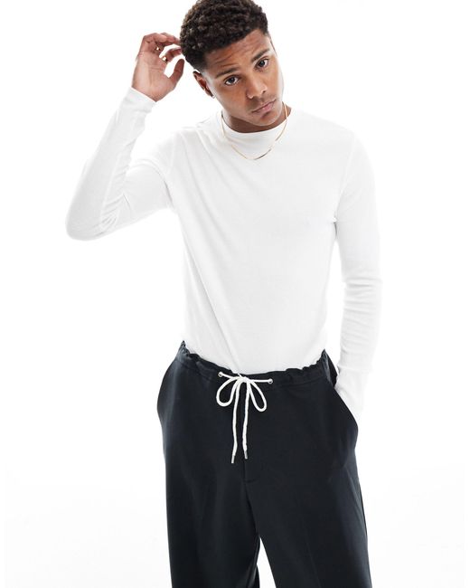 ASOS White Muscle Fit Long Sleeve Rib T-shirt for men