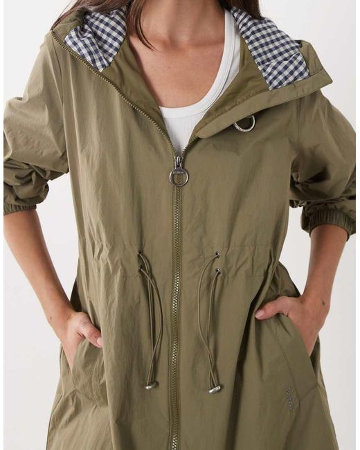 Barbour White Gracefield Showerproof Gathered Waist Gingham Lined Jacket