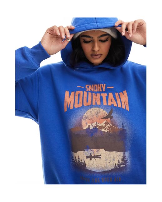 Cotton On Blue Cotton On Classic Fit Hoodie With Retro Mountain Graphic
