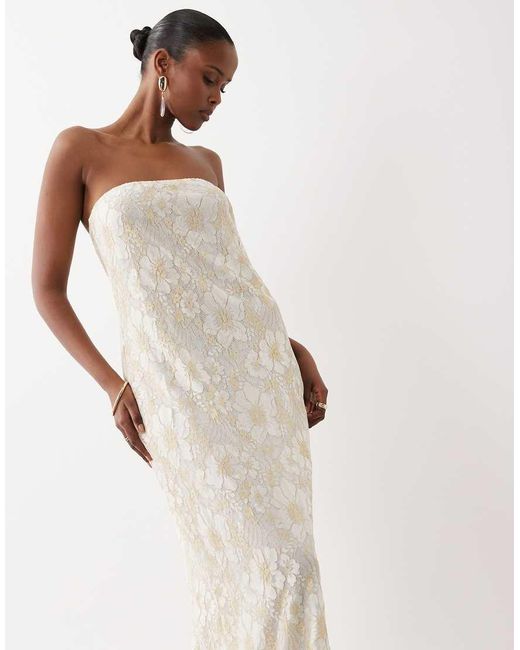 South Beach White Glitter Lace Bandeau Maxi Dress