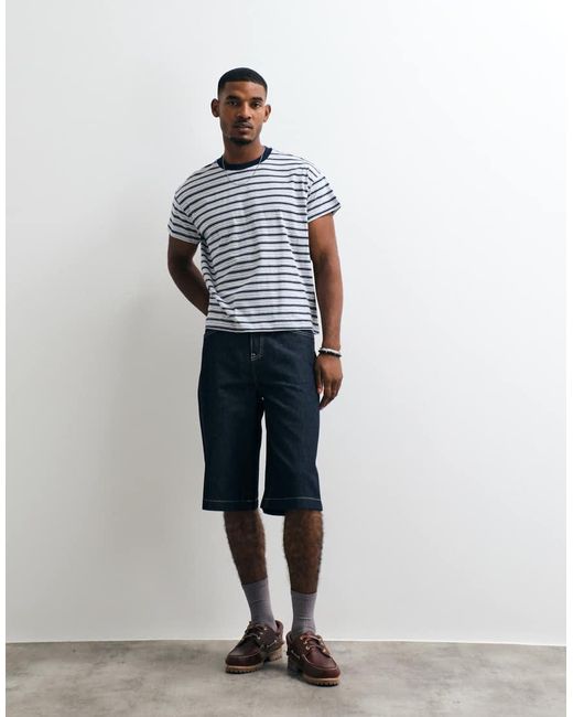 Weekday Blue T-shirt With Cap Sleeve Detail for men