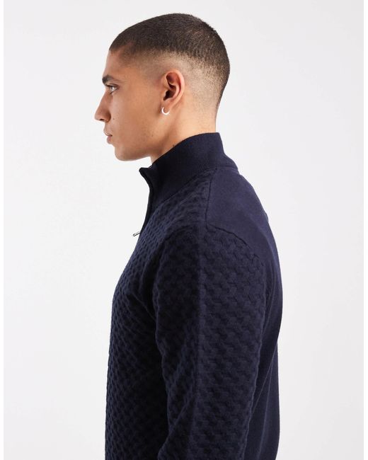 Threadbare – strukturierter strickpullover in Blue für Herren