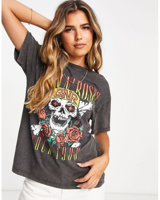 Pull&Bear Guns N' Roses Oversized Band Tshirt in Black Lyst UK