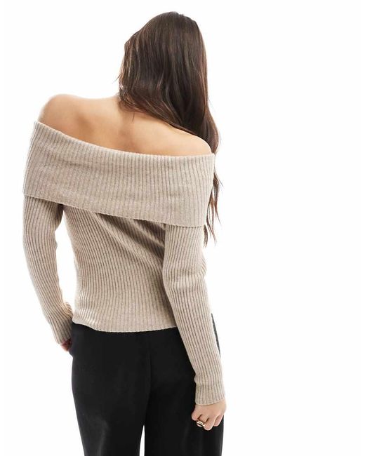 ONLY Natural Off Shoulder Knitted Jumper