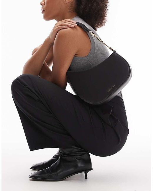 Charles & Keith Black Agatha Chain-Accent Shoulder Bag