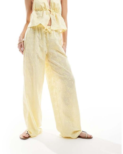The Frolic Metallic Exclusive Straight Leg Tie Waist Embroidered Beach Trouser Co-ord