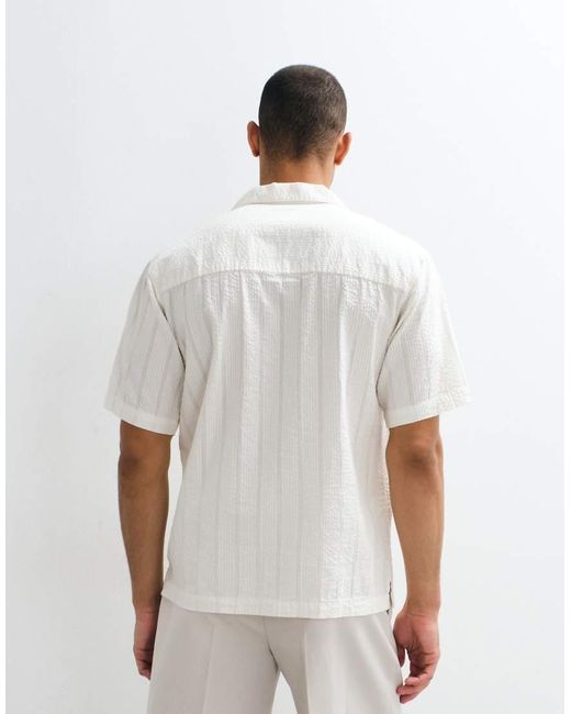 Redefined Rebel White Shai Boxy Fit Short Sleeve Textured Seersucker Shirt for men