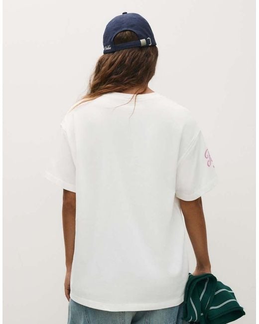 Bershka White Hilary Duff Oversize Short Sleeve T-Shirt