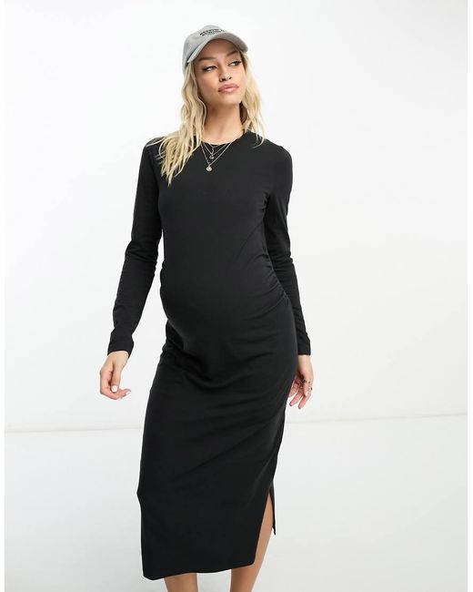 Threadbare Black Maternity Long Sleeve Midi Dress