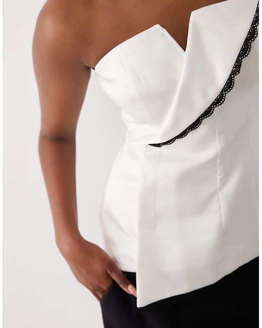 ASOS White Bandeau Corset Top With Contrast Trim Detail