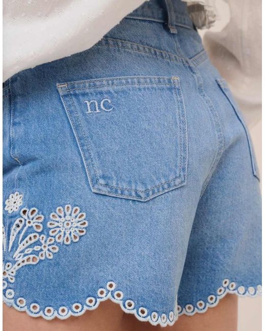 Nobody's Child Blue Embroidered Shorts
